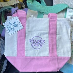 Trader Joe’s Mini Pastel Canvas Tote Bag in Pink & White